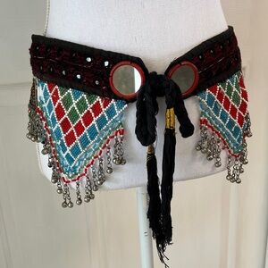 Bohemian Mirror Beaded Belt with Bells and Tassels Tribal Bellydance